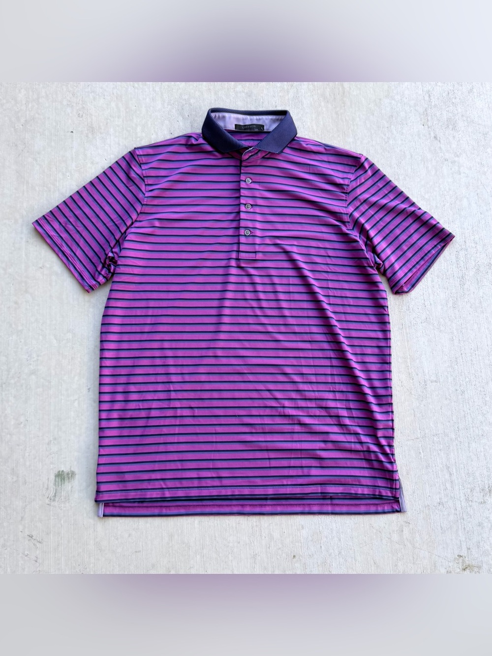 Greyson Golf Polo Men Size Large Purple Stripe Stretch Wolf